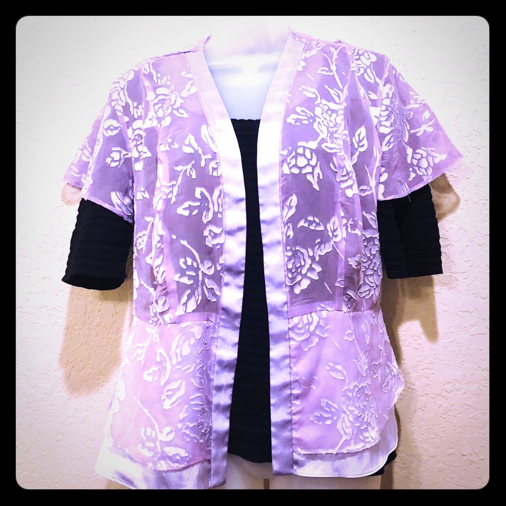 {Studio Vtg}purple floral sheer romantic pull-over